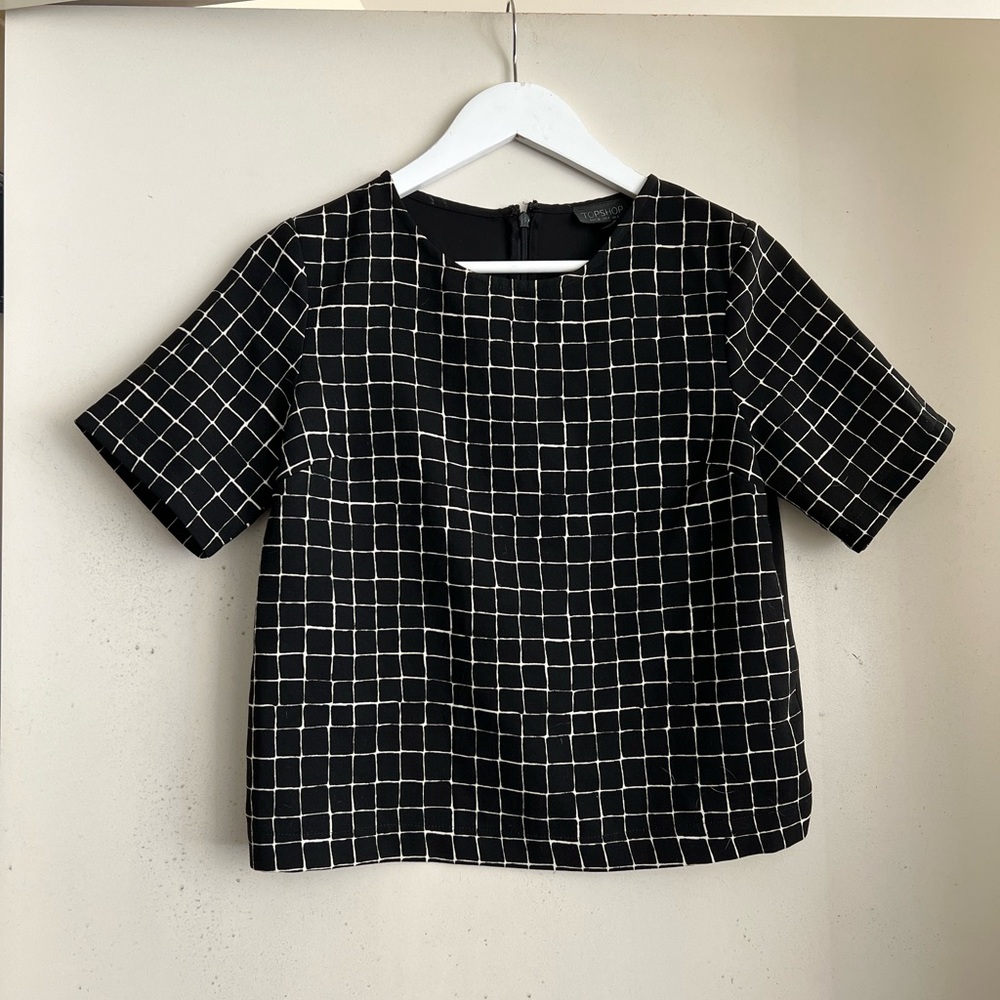 Topshop Black Grid Top